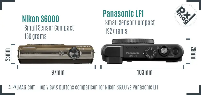 Nikon S6000 vs Panasonic LF1 top view buttons comparison Nikon S6000 vs Panasonic LF1 top view buttons comparison