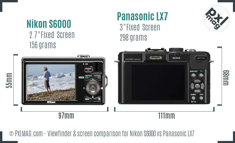 Nikon S6000 vs Panasonic LX7 Screen and Viewfinder comparison