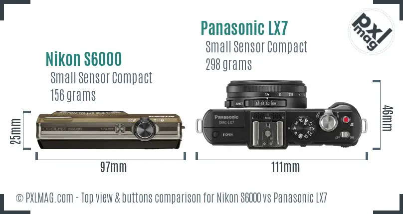 Nikon S6000 vs Panasonic LX7 top view buttons comparison