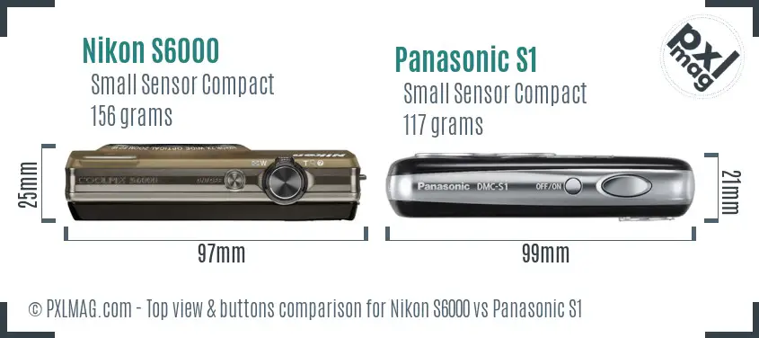 Nikon S6000 vs Panasonic S1 top view buttons comparison Nikon S6000 vs Panasonic S1 top view buttons comparison