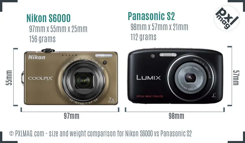 Nikon S6000 vs Panasonic S2 size comparison
