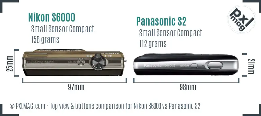 Nikon S6000 vs Panasonic S2 top view buttons comparison