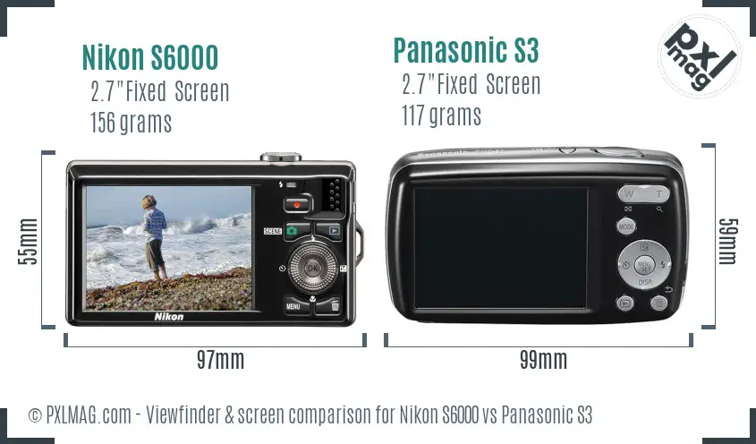 Nikon S6000 vs Panasonic S3 Screen and Viewfinder comparison