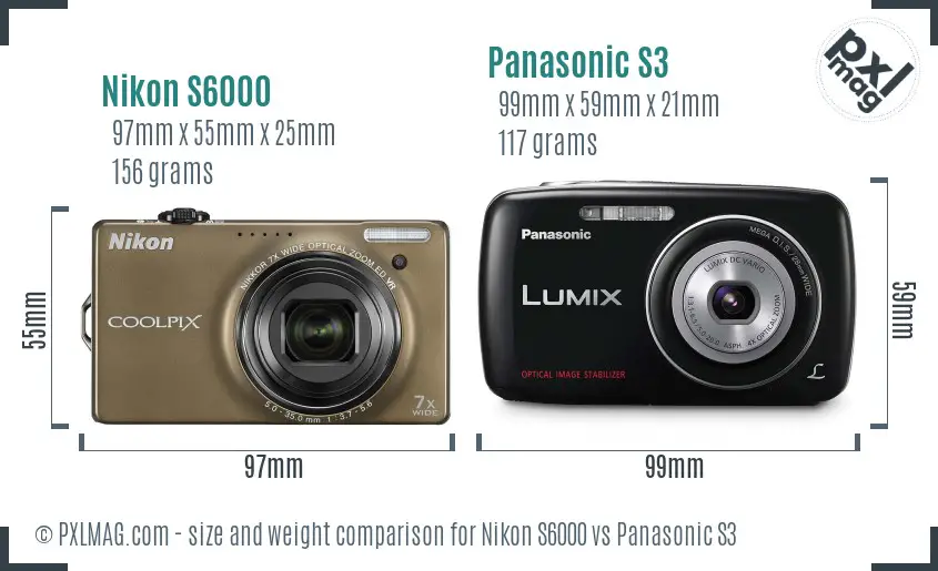 Nikon S6000 vs Panasonic S3 size comparison