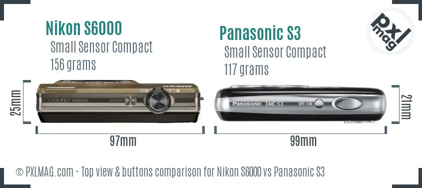 Nikon S6000 vs Panasonic S3 top view buttons comparison