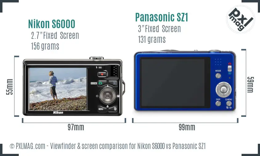 Nikon S6000 vs Panasonic SZ1 Screen and Viewfinder comparison