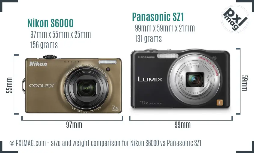 Nikon S6000 vs Panasonic SZ1 size comparison