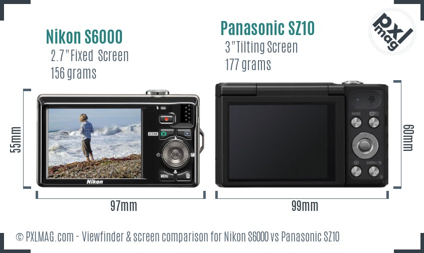 Nikon S6000 vs Panasonic SZ10 Screen and Viewfinder comparison