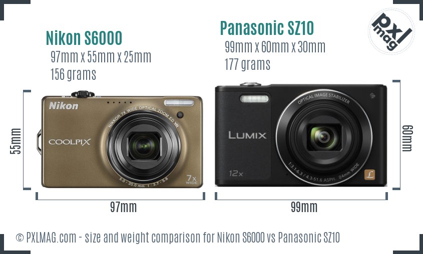 Nikon S6000 vs Panasonic SZ10 size comparison