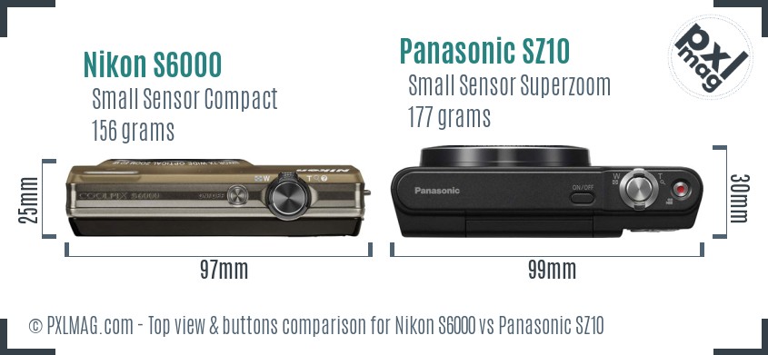 Nikon S6000 vs Panasonic SZ10 top view buttons comparison