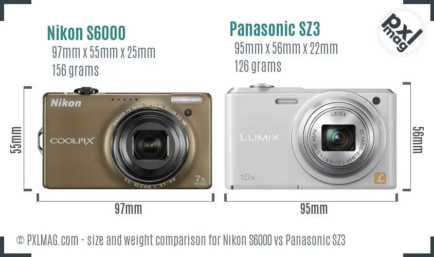 Nikon S6000 vs Panasonic SZ3 size comparison Nikon S6000 vs Panasonic SZ3 size comparison