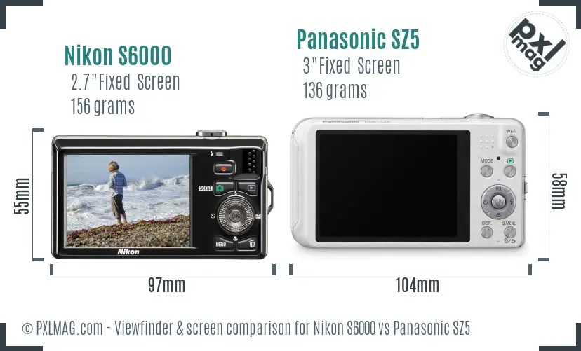 Nikon S6000 vs Panasonic SZ5 Screen and Viewfinder comparison