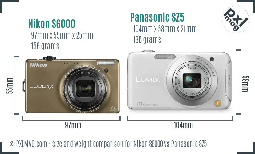 Nikon S6000 vs Panasonic SZ5 size comparison
