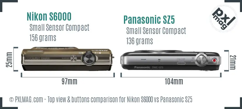 Nikon S6000 vs Panasonic SZ5 top view buttons comparison