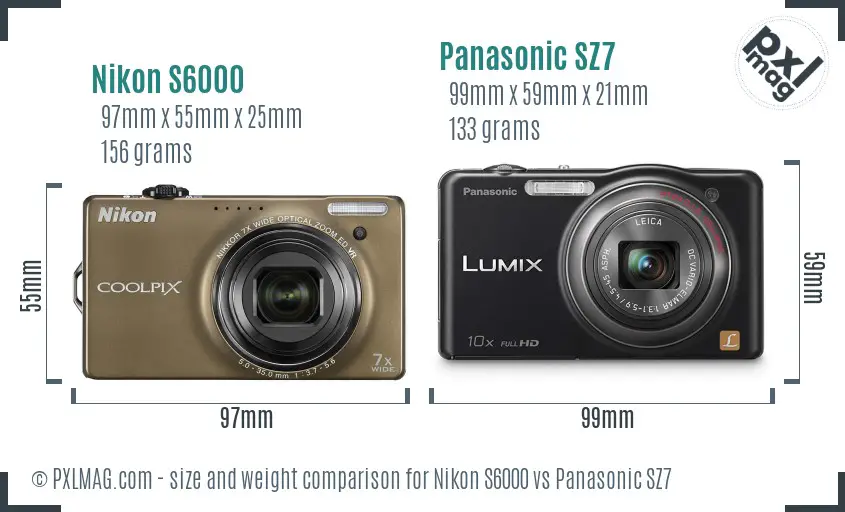 Nikon S6000 vs Panasonic SZ7 size comparison