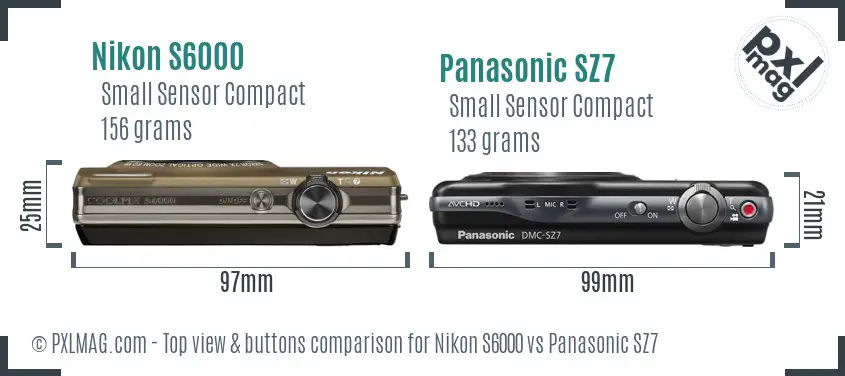Nikon S6000 vs Panasonic SZ7 top view buttons comparison