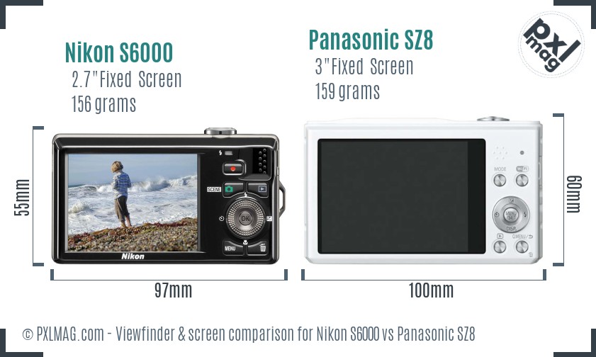 Nikon S6000 vs Panasonic SZ8 Screen and Viewfinder comparison
