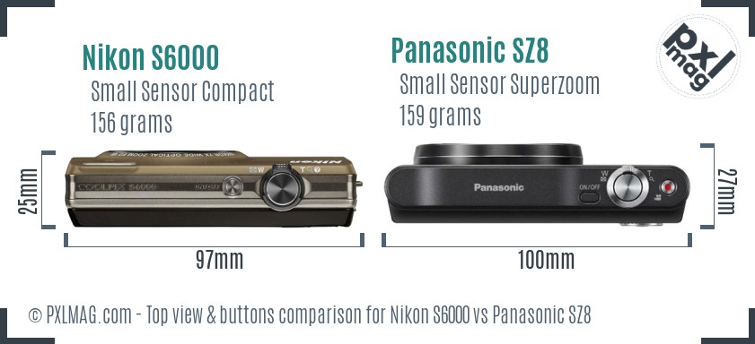 Nikon S6000 vs Panasonic SZ8 top view buttons comparison