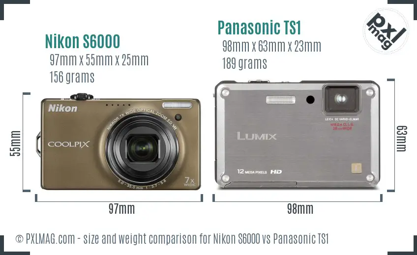 Nikon S6000 vs Panasonic TS1 size comparison