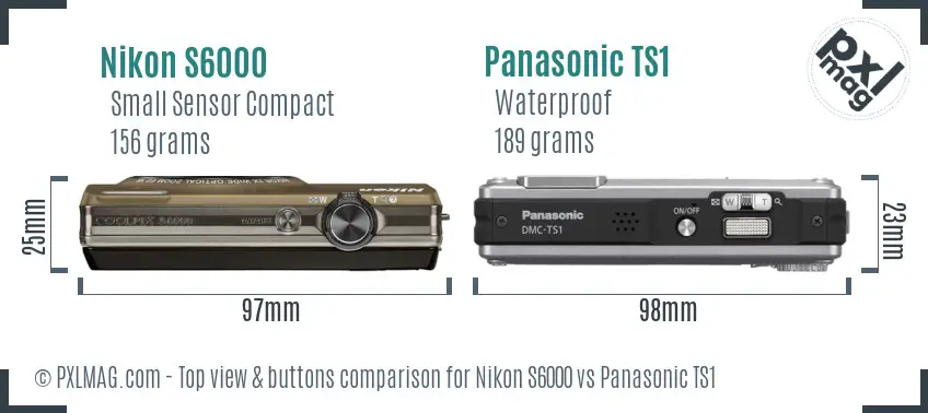 Nikon S6000 vs Panasonic TS1 top view buttons comparison
