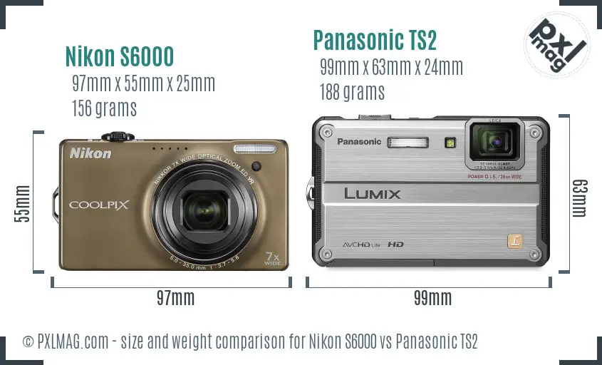 Nikon S6000 vs Panasonic TS2 size comparison