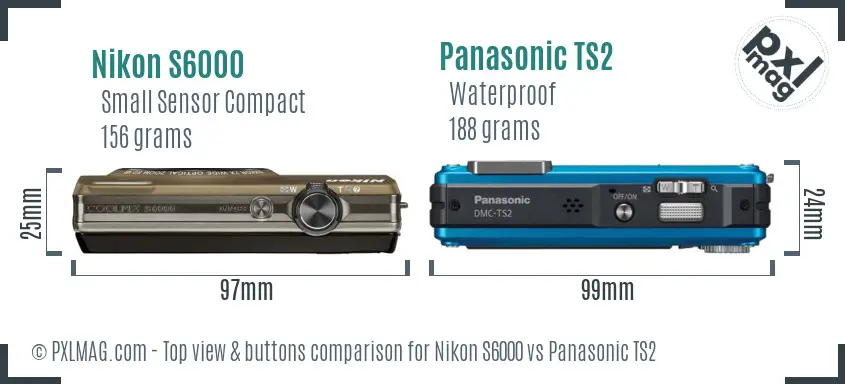 Nikon S6000 vs Panasonic TS2 top view buttons comparison