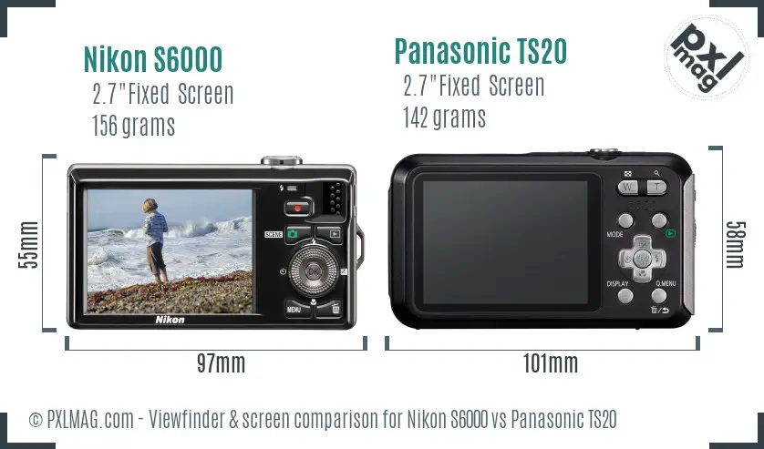 Nikon S6000 vs Panasonic TS20 Screen and Viewfinder comparison