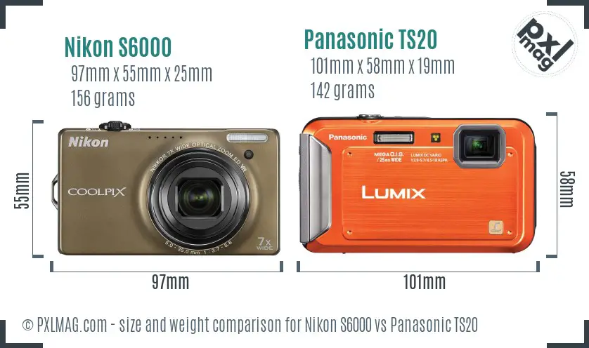 Nikon S6000 vs Panasonic TS20 size comparison