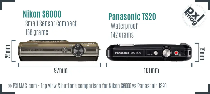 Nikon S6000 vs Panasonic TS20 top view buttons comparison