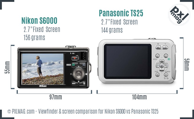 Nikon S6000 vs Panasonic TS25 Screen and Viewfinder comparison