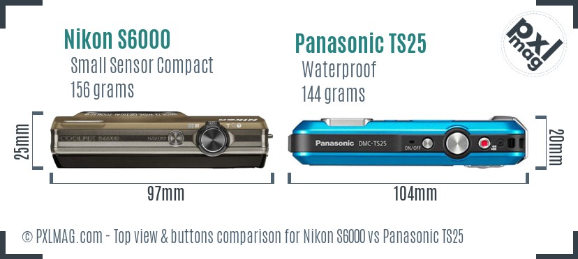 Nikon S6000 vs Panasonic TS25 top view buttons comparison