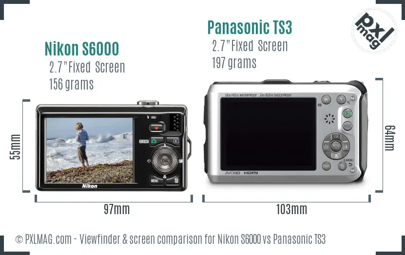 Nikon S6000 vs Panasonic TS3 Screen and Viewfinder comparison