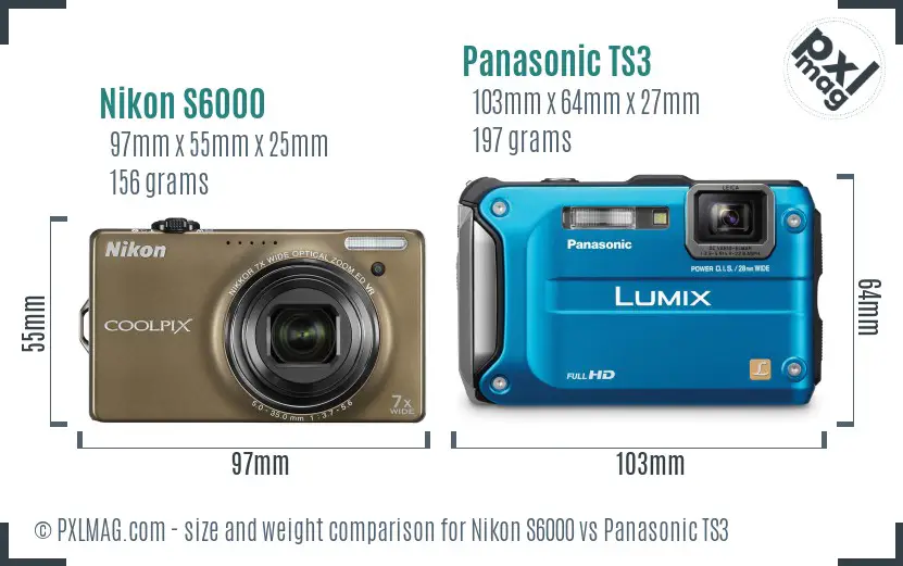 Nikon S6000 vs Panasonic TS3 size comparison