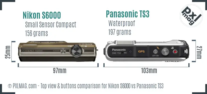 Nikon S6000 vs Panasonic TS3 top view buttons comparison
