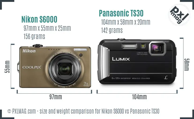 Nikon S6000 vs Panasonic TS30 size comparison