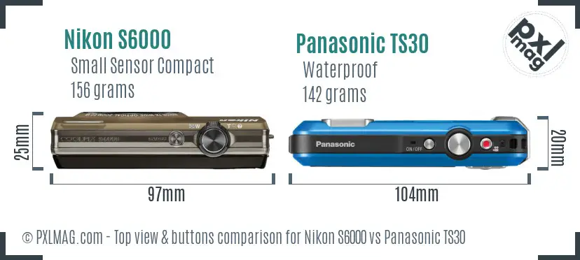 Nikon S6000 vs Panasonic TS30 top view buttons comparison