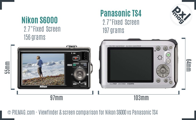 Nikon S6000 vs Panasonic TS4 Screen and Viewfinder comparison