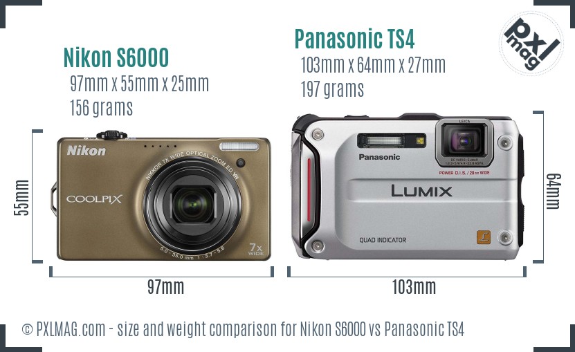 Nikon S6000 vs Panasonic TS4 size comparison