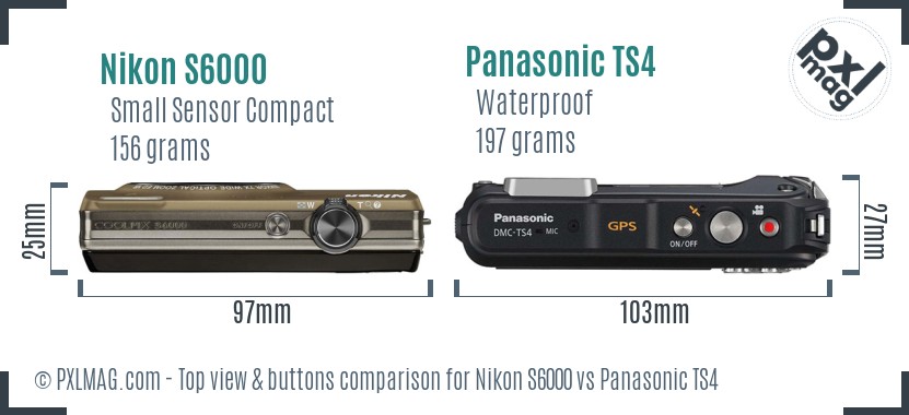 Nikon S6000 vs Panasonic TS4 top view buttons comparison