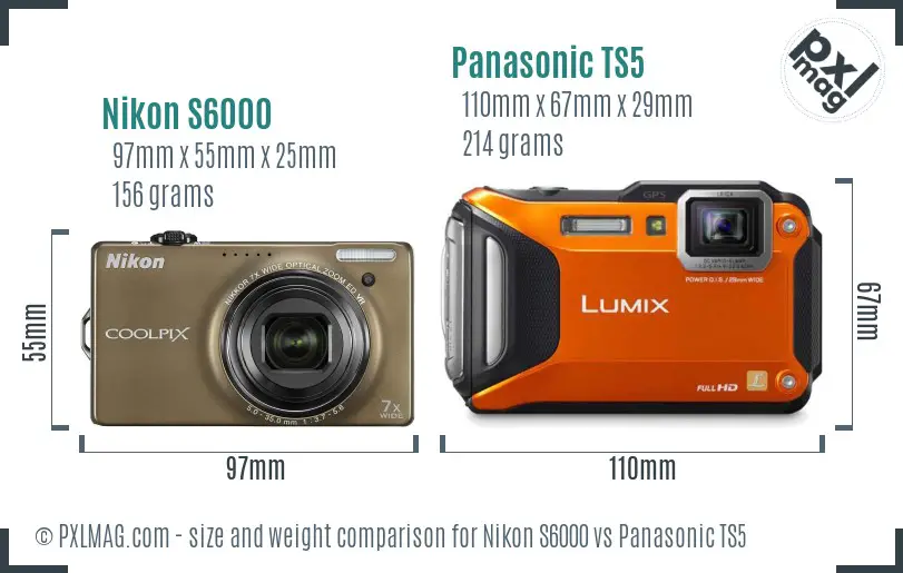 Nikon S6000 vs Panasonic TS5 size comparison