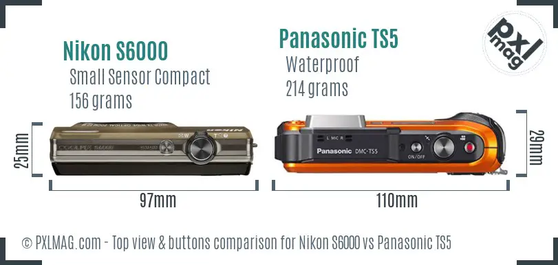 Nikon S6000 vs Panasonic TS5 top view buttons comparison