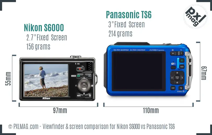 Nikon S6000 vs Panasonic TS6 Screen and Viewfinder comparison