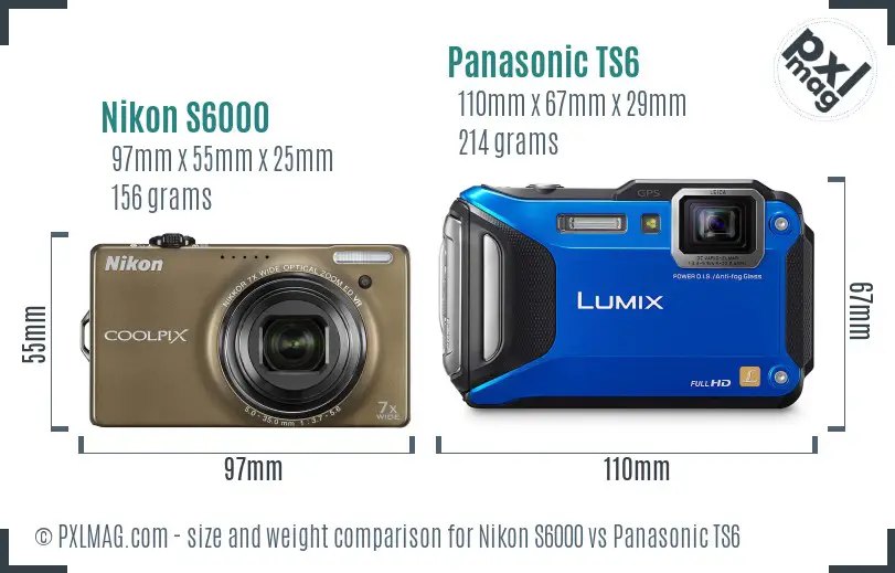 Nikon S6000 vs Panasonic TS6 size comparison