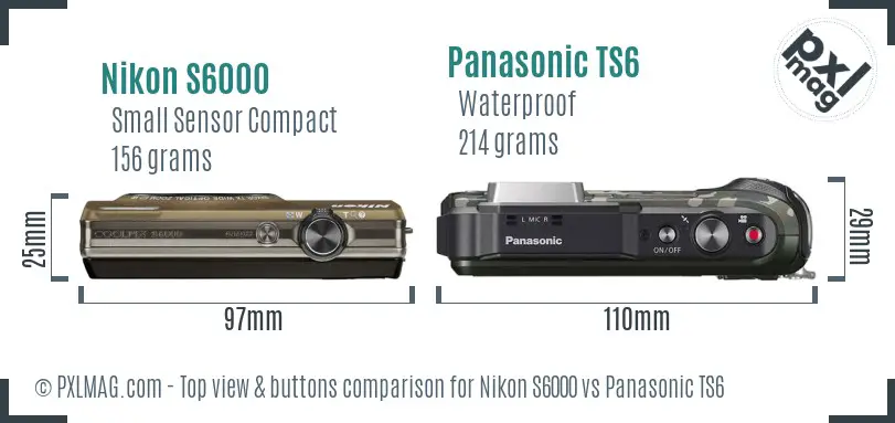 Nikon S6000 vs Panasonic TS6 top view buttons comparison