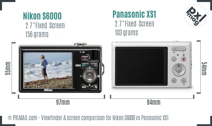 Nikon S6000 vs Panasonic XS1 Screen and Viewfinder comparison