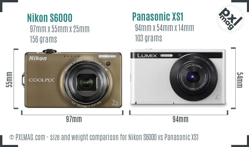 Nikon S6000 vs Panasonic XS1 size comparison Nikon S6000 vs Panasonic XS1 size comparison