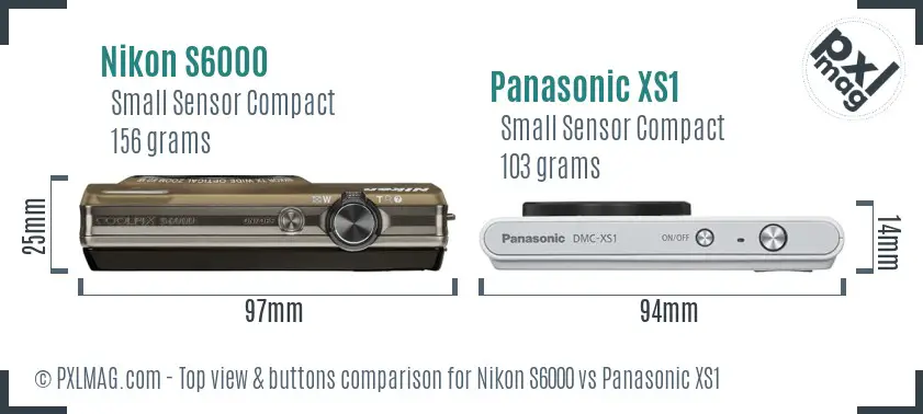 Nikon S6000 vs Panasonic XS1 top view buttons comparison