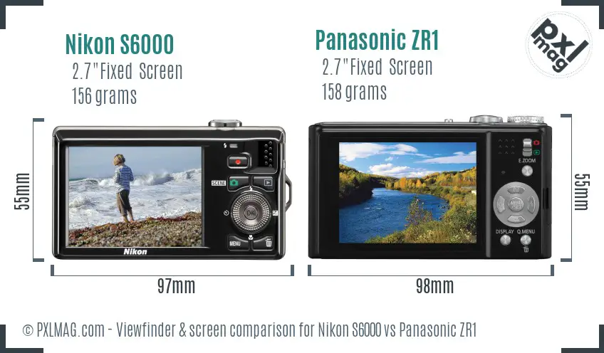 Nikon S6000 vs Panasonic ZR1 Screen and Viewfinder comparison