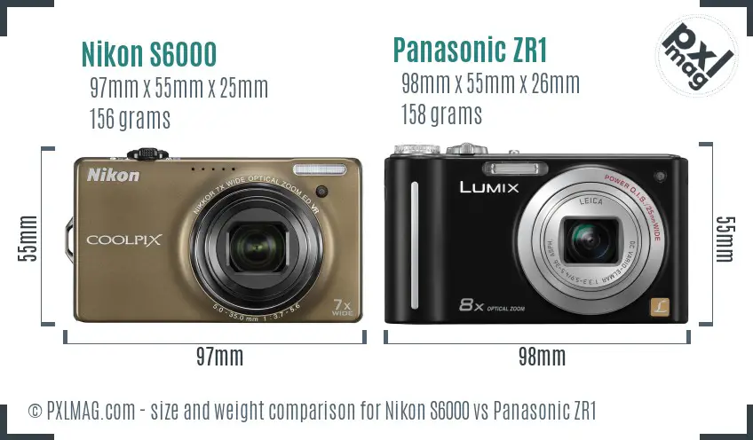 Nikon S6000 vs Panasonic ZR1 size comparison