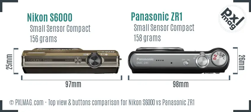 Nikon S6000 vs Panasonic ZR1 top view buttons comparison